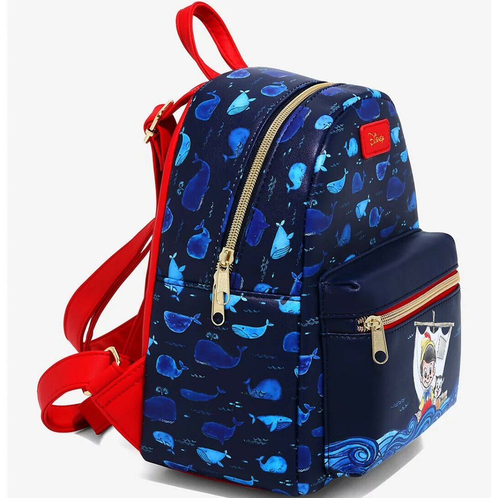Loungefly Disney Pinocchio Mini Backpack Figaro Bag With Whale Pattern - Picture 2 of 3